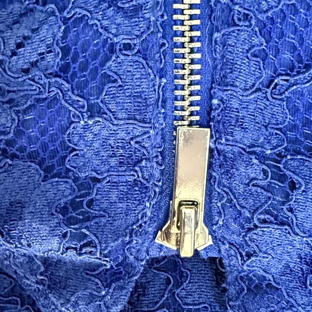 Diane Von Furstenberg Zarita Blue Lace 3/4 Sleeve Back Zip Sheath Size 4 - Picture 12 of 13
